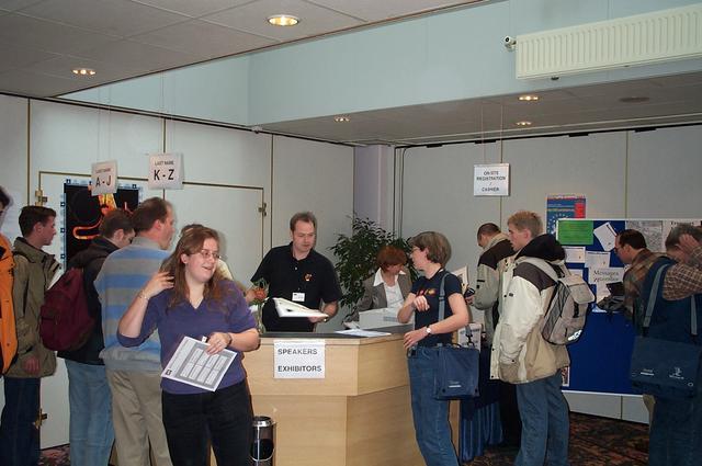 Registration desk, Walter sorting out things