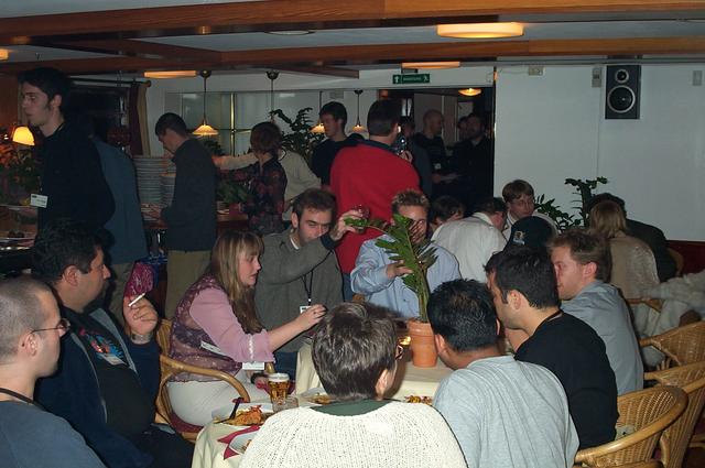 Queue forms at the food stores table