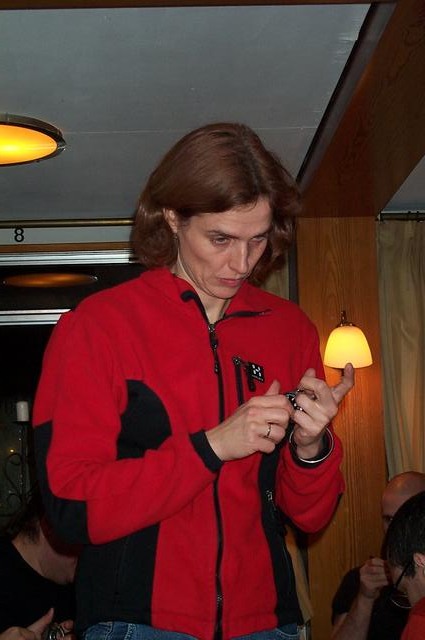 Brenda challenging a combination padlock