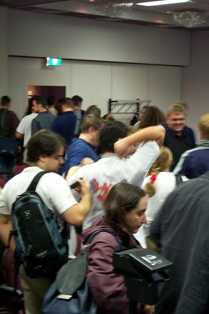 The crowd moves out